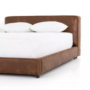 Four Hands Aidan Low Profile Bed ~ Vintage Tobacco Faux Leather Upholstered King Size Bed
