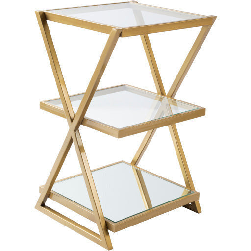 Surya Aliya Modern Glass Shelves With Gold Metal Accent Side Table ALI-001