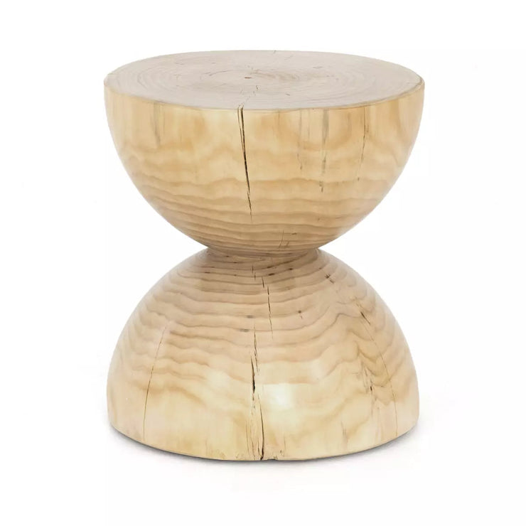 Four Hands Aliza Hourglass Round End Table ~ Natural Pine Wood Finish