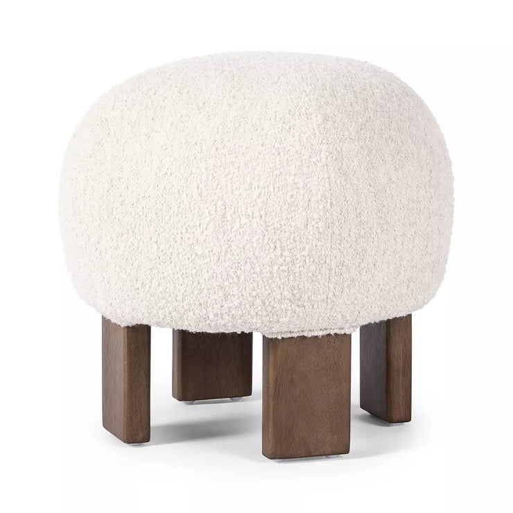 Four Hands Alma Round Ottoman ~ Somerton Ash Boucle Upholstered Performance Fabric