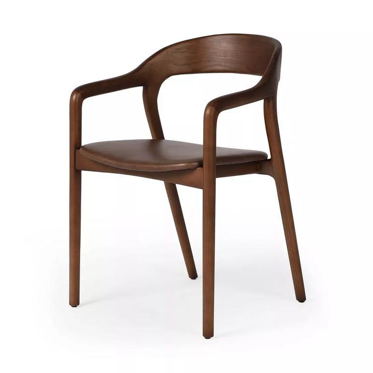 Four Hands Amare Curved Wood Dining Armchair ~ Sonoma Coco Leather Seat