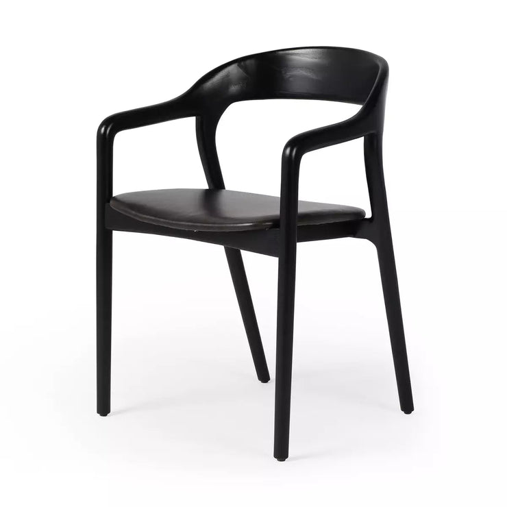 Four Hands Amare Curved Wood Dining Armchair ~ Sonoma Black Leather Seat