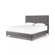 Four Hands Anderson Bed ~ Knoll Charcoal Grey Boucle Upholstered King Size Bed