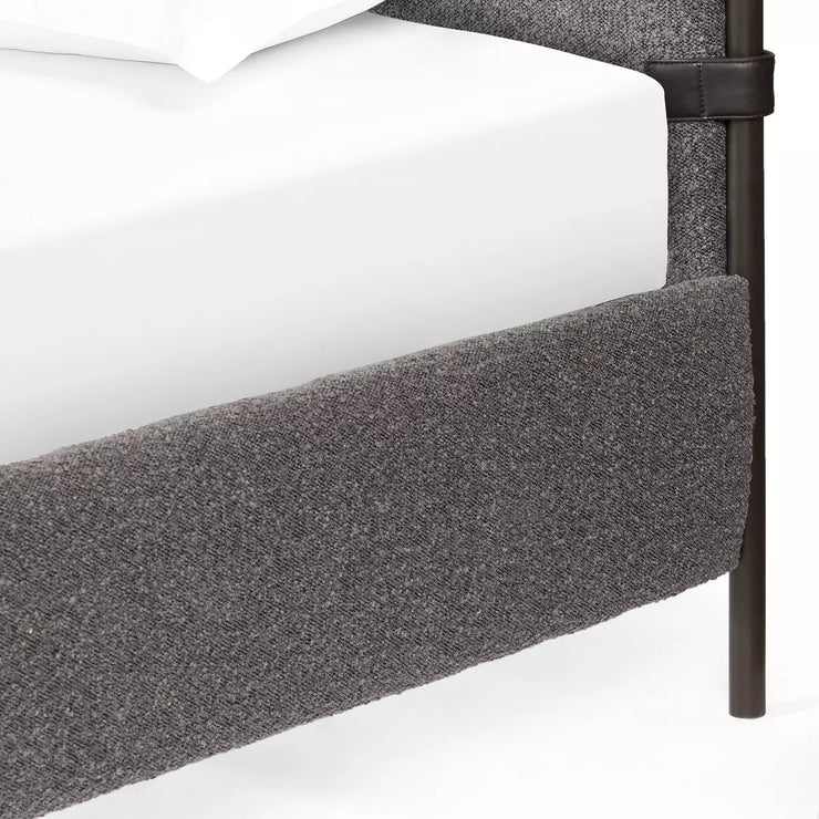 Four Hands Anderson Bed ~ Knoll Charcoal Grey Boucle Upholstered King Size Bed