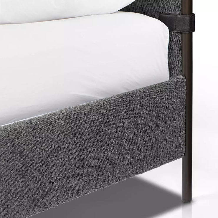 Four Hands Anderson Bed ~ Knoll Charcoal Grey Boucle Upholstered Queen Size Bed