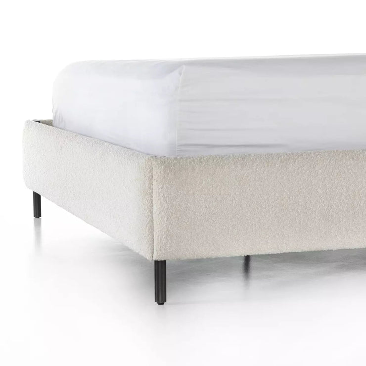 Four Hands Anderson Bed ~ Knoll Natural Cream Boucle Upholstered King Size Bed