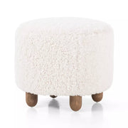 Four Hands Aniston Shearling Round Ottoman ~ Andes Natural Upholstered Faux Mongolian Shearling Fur