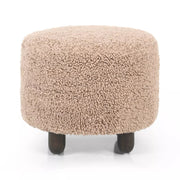 Four Hands Aniston Shearling Round Ottoman ~ Andes Toast Upholstered Faux Mongolian Shearling Fur