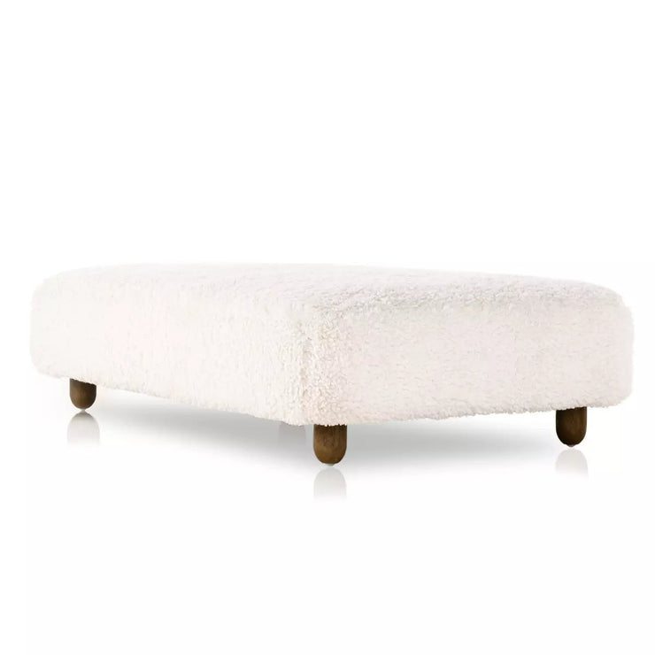 Four Hands Aniston Shearling Rectangle Ottoman ~ Andes Natural Upholstered Faux Mongolian Shearling Fur