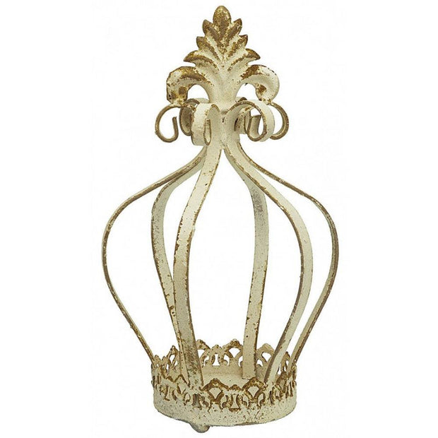 Provence Home Distressed Cream Antiqued Metal Crown Votive Candle Holder