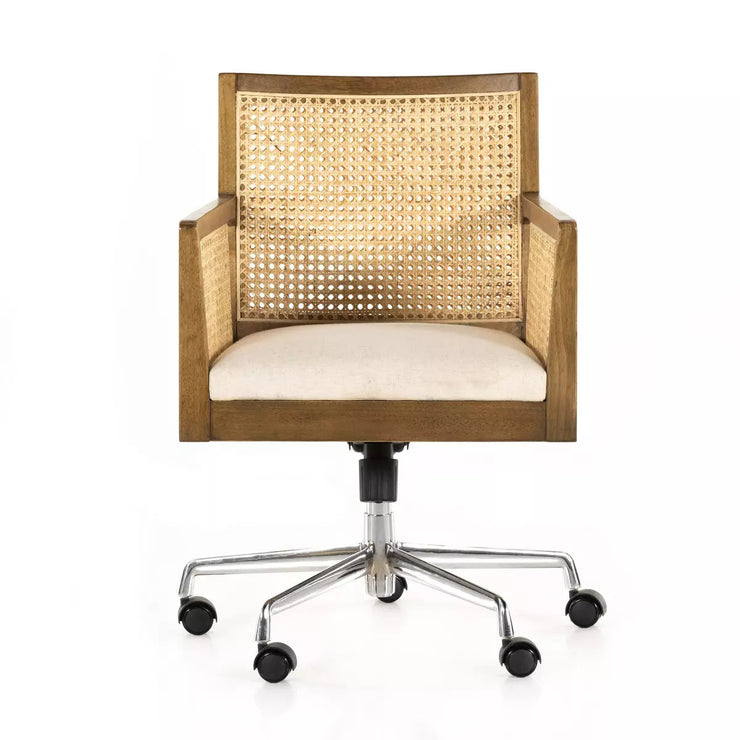 Four Hands Antonia Cane Arm Desk Chair With Casters  ~ Savile Flax Performance Fabric Seat