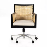 Four Hands Antonia Cane Arm Desk Chair With Casters  ~ Savile Flax Performance Fabric Seat and Brushed Ebony Wood