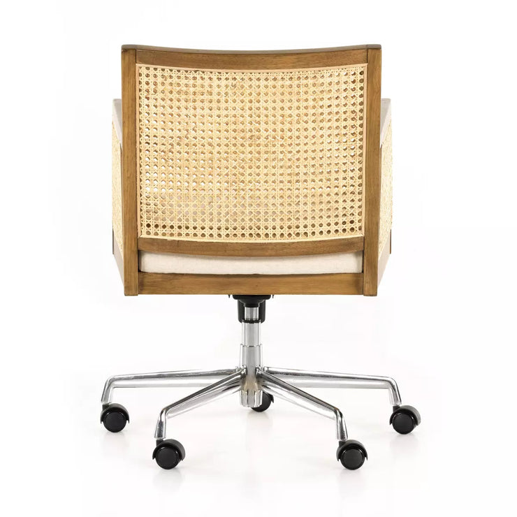 Four Hands Antonia Cane Arm Desk Chair With Casters  ~ Savile Flax Performance Fabric Seat