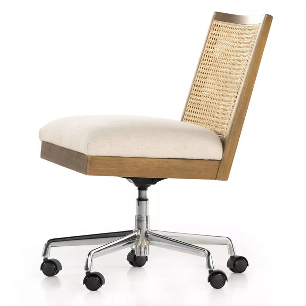 Four Hands Antonia Cane Armless Desk Chair With Casters ~ Savile Performance Fabric Seat