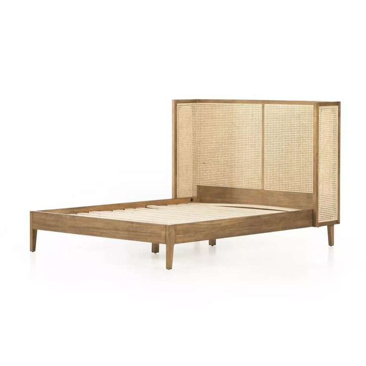 Four Hands Antonia Curved Cane Bed ~ Toasted Brown Wood Finish
