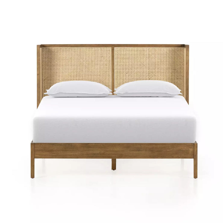 Four Hands Antonia Curved Cane Bed ~ Toasted Brown Wood Finish