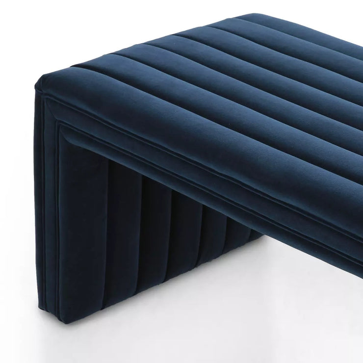 Four Hands Augustine Channeled Bench ~ Sapphire Navy Upholstered Velvet Fabric