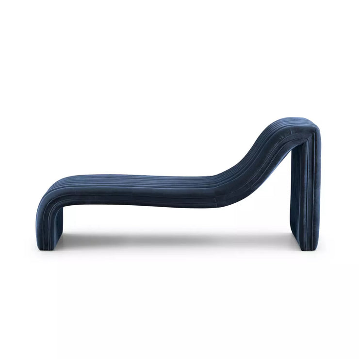 Four Hands Augustine Chaise Lounge ~ Sapphire Navy Upholstered Velvet Fabric