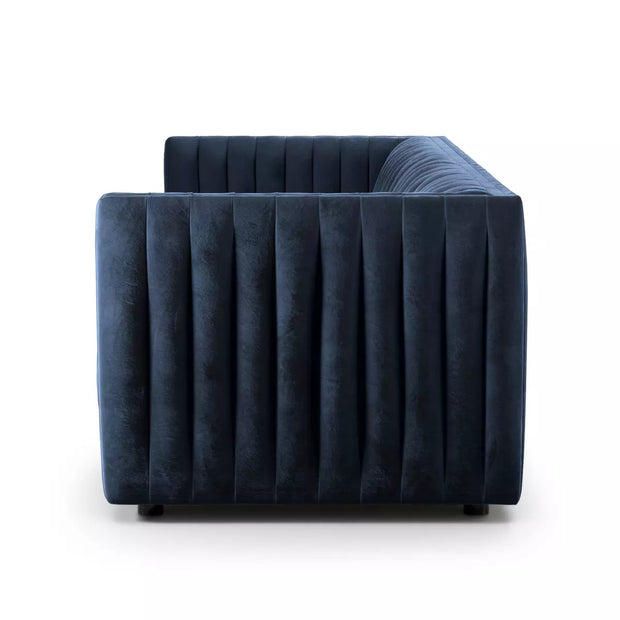 Four Hands Augustine Channeled Sofa 88” ~ Sapphire Navy Upholstered Velvet Fabric