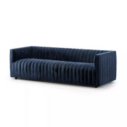 Four Hands Augustine Channeled Sofa 88” ~ Sapphire Navy Upholstered Velvet Fabric