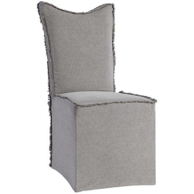 Uttermost Narissa Stonewashed Gray Linen Slipcover Dining Chairs Set of 2
