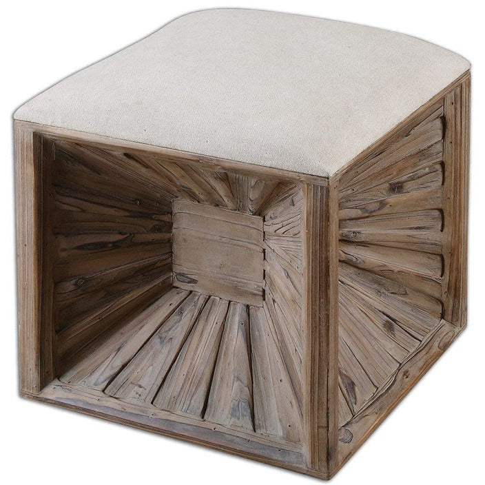 Uttermost Jia Tan Linen Seat Cushion Weathered Fir Wood Ottoman