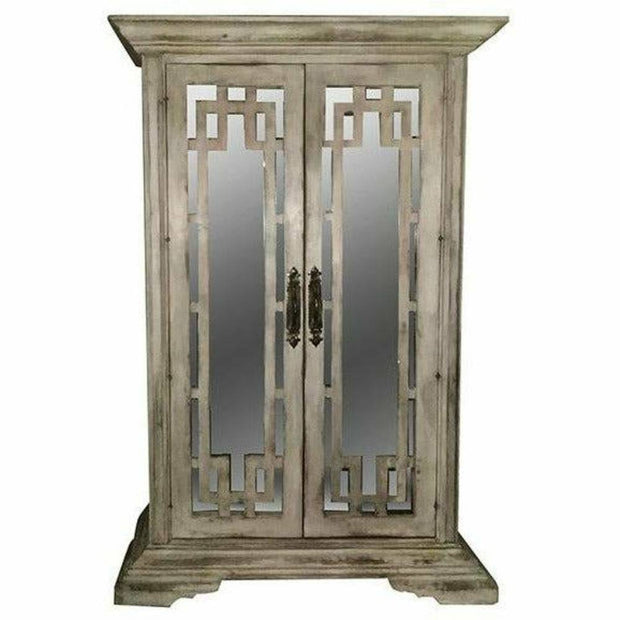 Casa Bonita Peruvian Hand-Painted Carved Wood and Antiqued Mirror Barranco Armoire