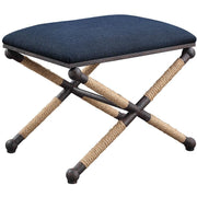 Uttermost Firth Navy Blue Textured Fabric Seat Rustic Iron Bench