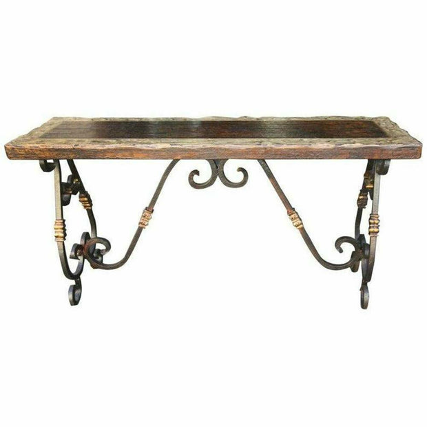 Casa Bonita Peruvian Hand-Painted Carved Wood and Hand Forged Iron Estancia Console Table