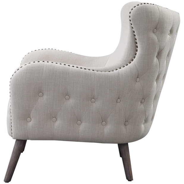 Uttermost Donya Cream Linen Accent Chair With Button Tufted Back