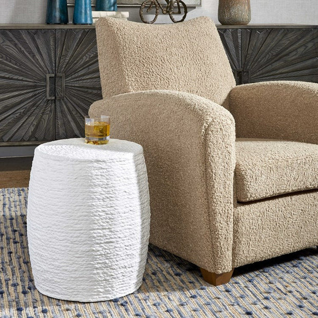 Uttermost Resort White Straw Wrapped Coastal Round Accent Stool