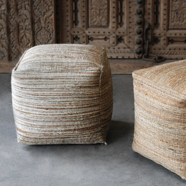 Uttermost Shiro Beige Textured Fabric Pouf Ottoman