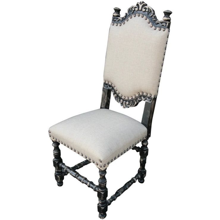 Casa Bonita Peruvian Hand-Painted Carved Wood and Linen Del Rey Dining Chair