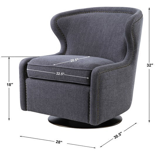 Uttermost Biscay Charcoal Gray Herringbone Fabric Contemporary Swivel Chair