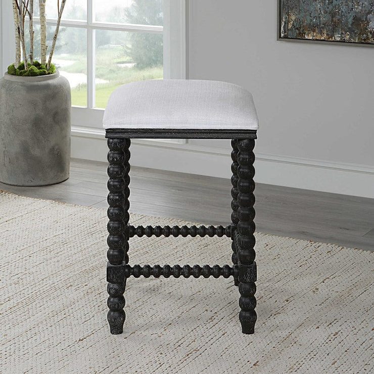 Uttermost Pryce White Performance Fabric Counter Stool With Black Wood Spindle Legs