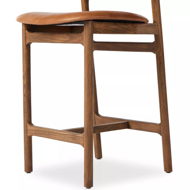 Four Hands Baden Low Back Counter Stool ~ Haven Tobacco Leather Seat