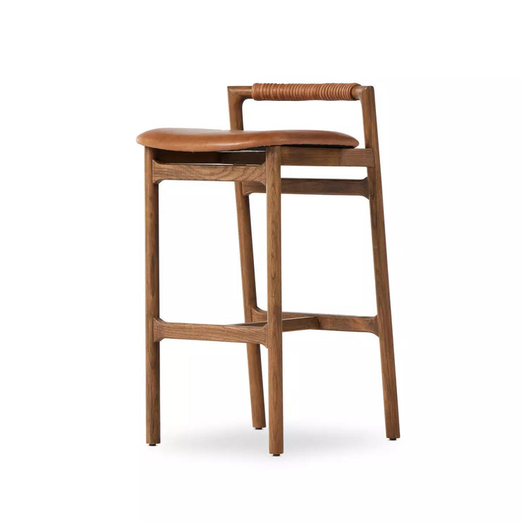 Four Hands Baden Low Back Bar Stool ~ Haven Tobacco Leather Seat
