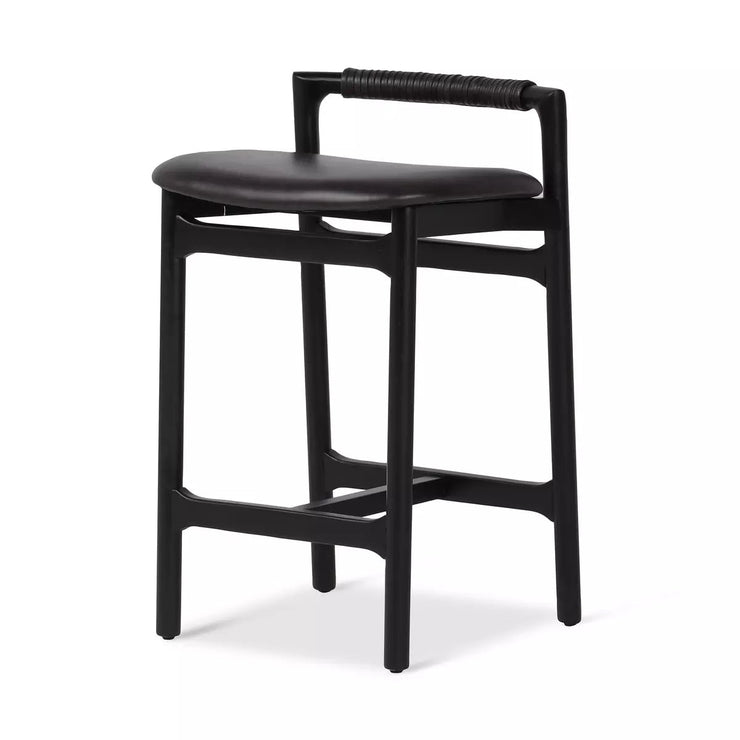 Four Hands Baden Low Back Counter Stool ~ Sonoma Black Leather Seat