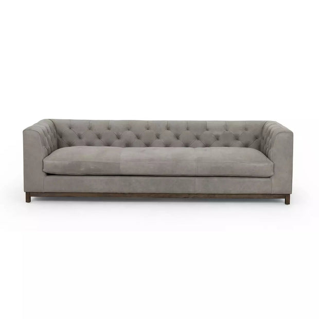 Four Hands Baldwin Button Tufted Sofa 98" ~ Palermo Pewter Top Grain Leather