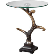 Uttermost Stag Horn Glass Top With Black and Broze Base Rustic Modern Side Table