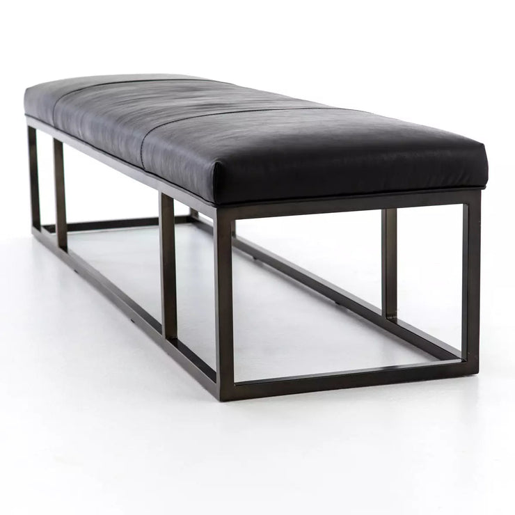 Four Hands Beaumont Bench ~ Rider Black Top Grain Leather
