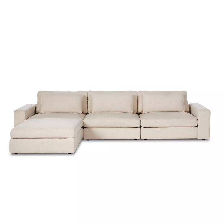 Four Hands Bloor 3-Piece Deep Seating Modular Sectional With Ottoman ~ Clairmont Sand Upholstered Woven Fabric
