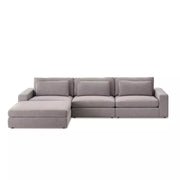 Four Hands Bloor 3-Piece Deep Seating Modular Sectional With Ottoman ~ Chess Pewter Upholstered Woven Fabric