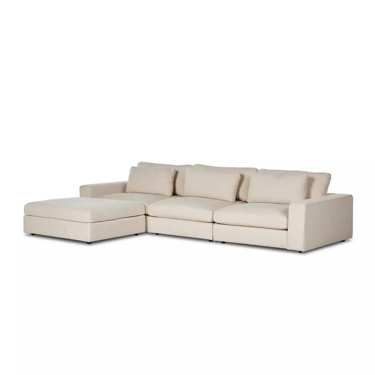 Four Hands Bloor 3-Piece Deep Seating Modular Sectional With Ottoman ~ Clairmont Sand Upholstered Woven Fabric