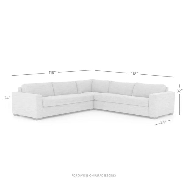 Four Hands Boone 3 Piece Sectional 118” ~ Thames Coal Upholstered Performance Fabric