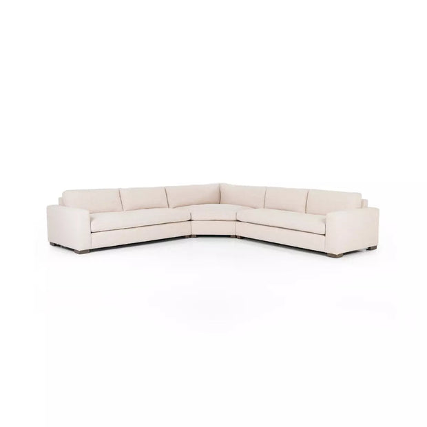 Four Hands Boone 3 Piece Sectional 138” ~  Thames Cream Upholstered Performance Fabric