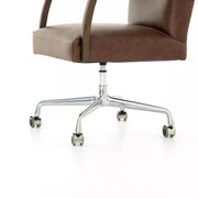 Four Hands Bryson Desk Chair With Casters ~ Havana Brown Upholstered Leather