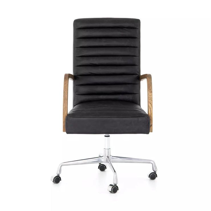 Four Hands Bryson Channeled Desk Chair With Casters ~ Durango Smoke Upholstered Leather