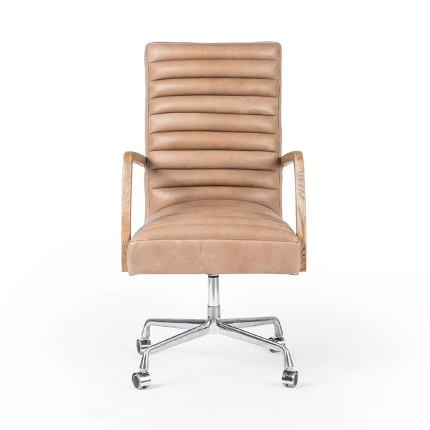Four Hands Bryson Channeled Desk Chair With Casters ~ Palermo Drift Upholstered Leather