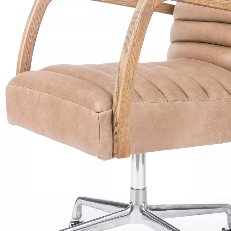 Four Hands Bryson Channeled Desk Chair With Casters ~ Palermo Drift Upholstered Leather